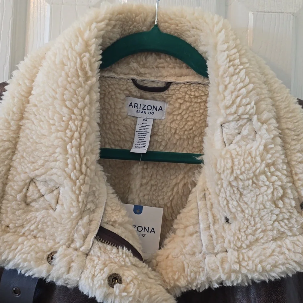 ARIZONA JEAN CO WOMENS JUNIOR SIZE BROWN IMITATION LEATHER AND FAUX FUR VEST XXL_3